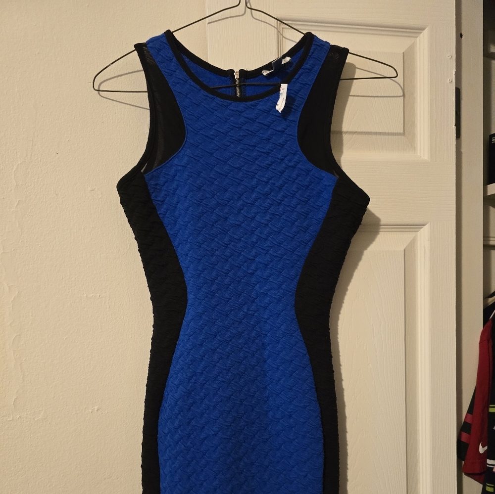 Irreplaceable Tight Body Contour Mini Dress Mesh Black Blue
